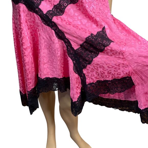 KOCHE Pink Leopard Jacquard Black Lace Asymmetric Shift Dress SZ 40/XS - Picture 6 of 11